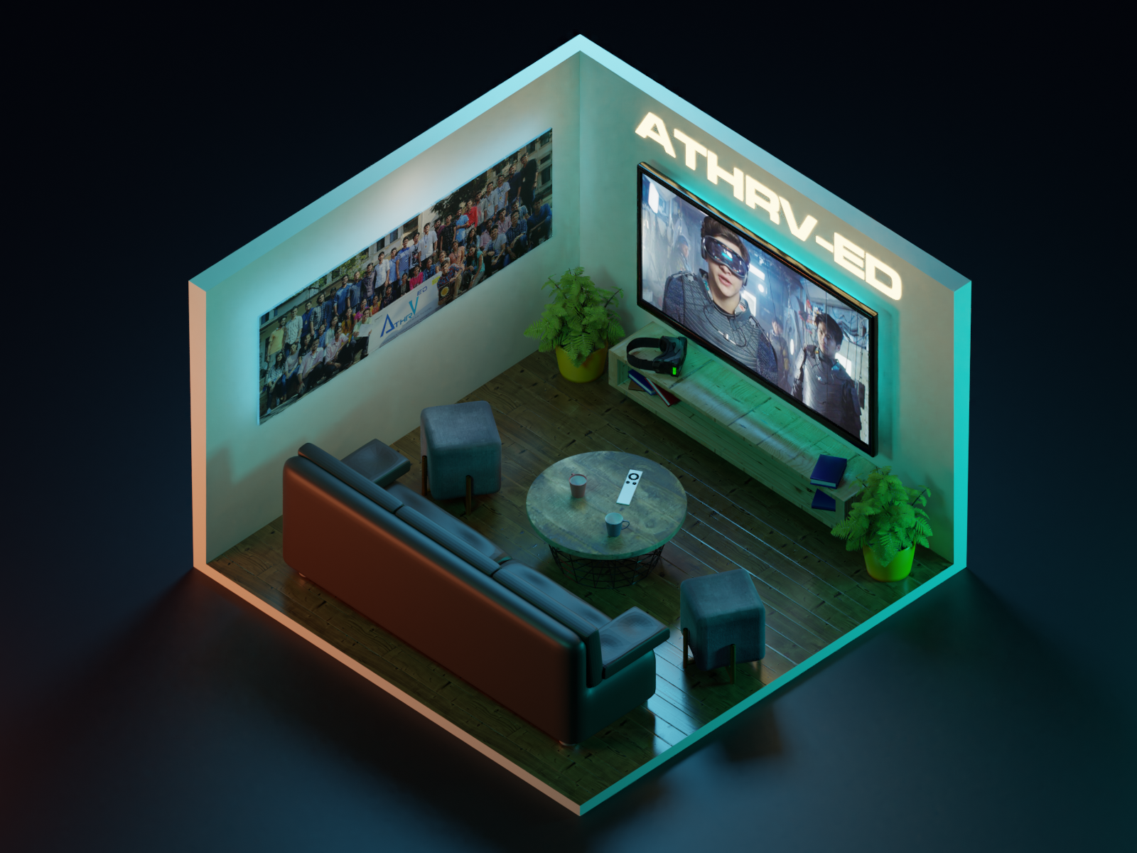 3D studio interior environment render with arch and lighting