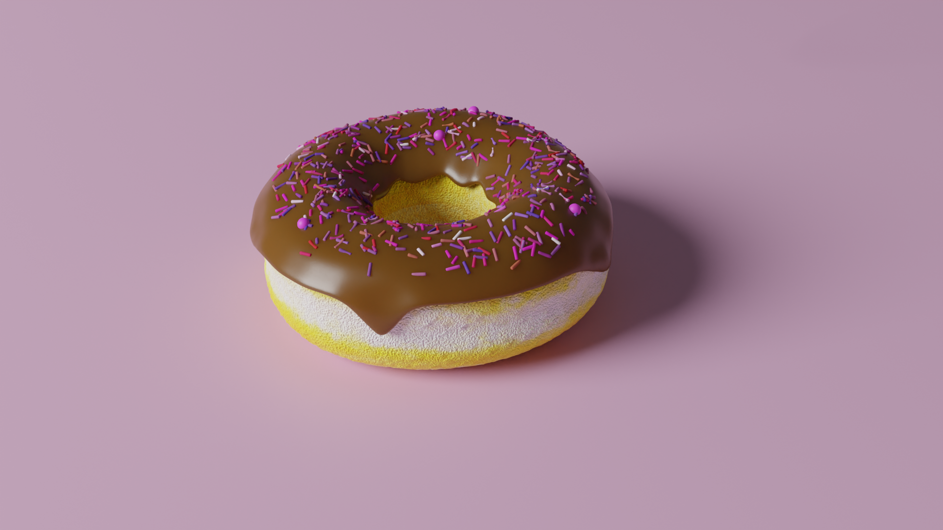 3D render of a glazed donut with pink icing